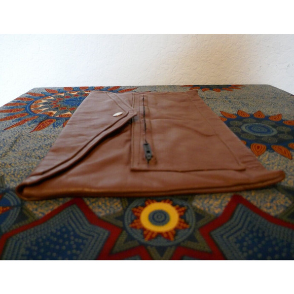 Vintage Brown Leather Envelope Strapless Unisex Clutch Bag 9" x 13" Boho Hippie - Picture 9 of 14